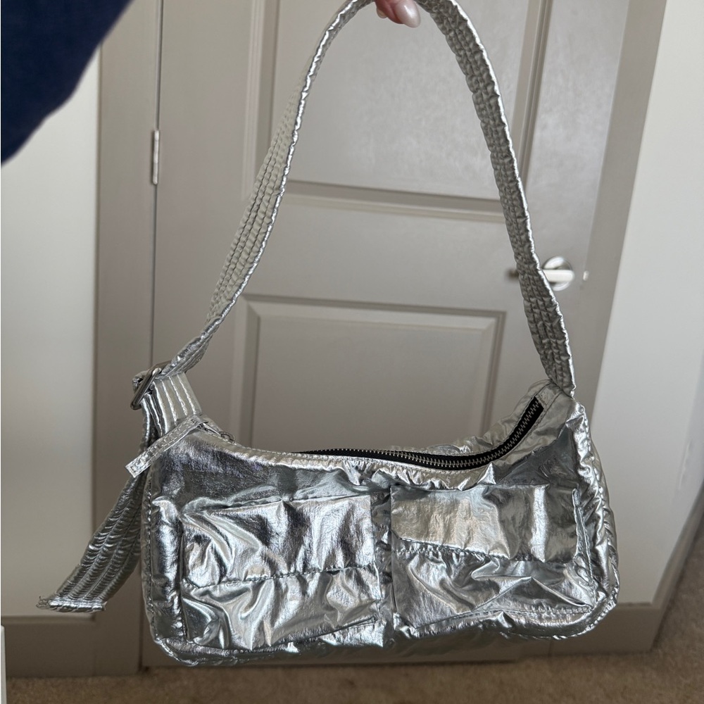 BAGGU Deadstock Silver Metallic Cargo Shoulder Bag